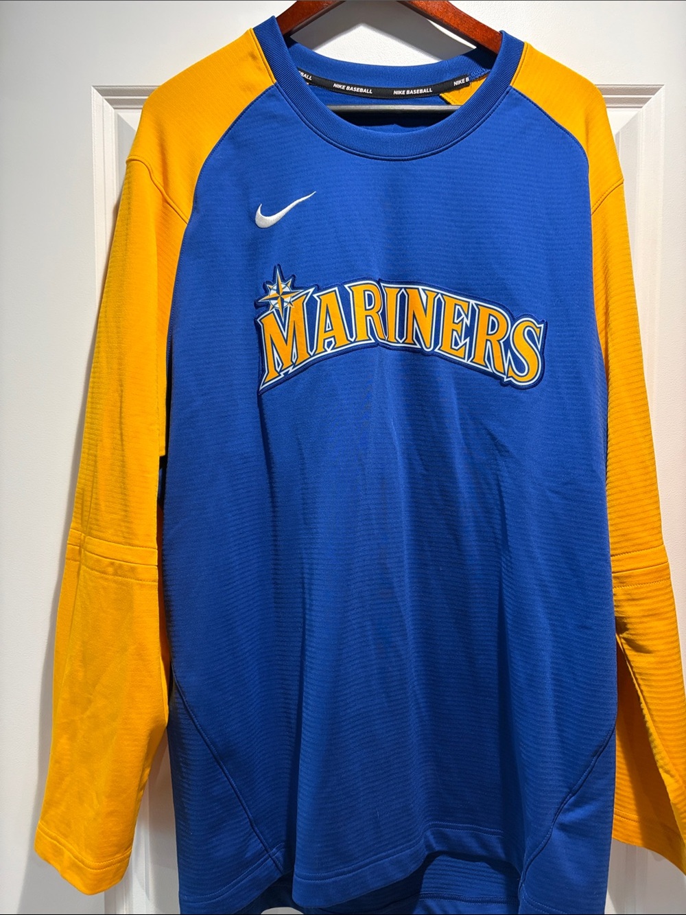 Nike Blue and Yellow Mariners Long-Sleeve thermal crew neck